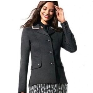Cabi #3030 Ponte Twill Charcoal Gray Blazer Piping Accent Career Academia Small